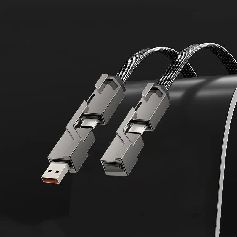 4-in-1  Flat Braided Anti-Tangle Charger Cord with Velcro
