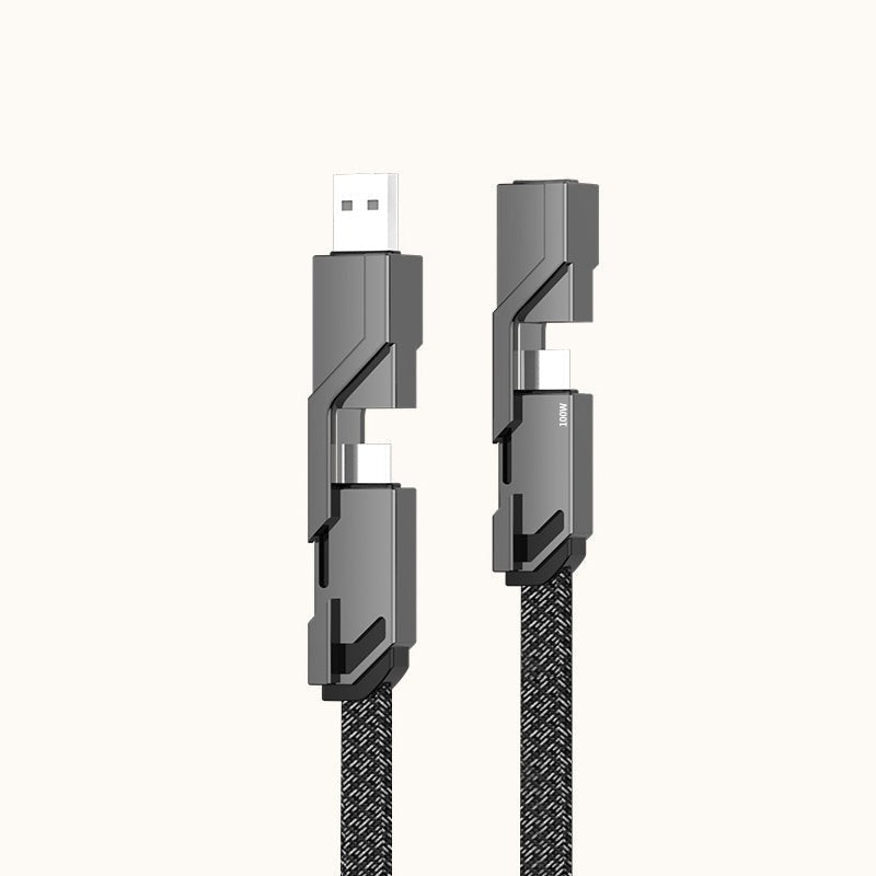 4-in-1  Flat Braided Anti-Tangle Charger Cord with Velcro